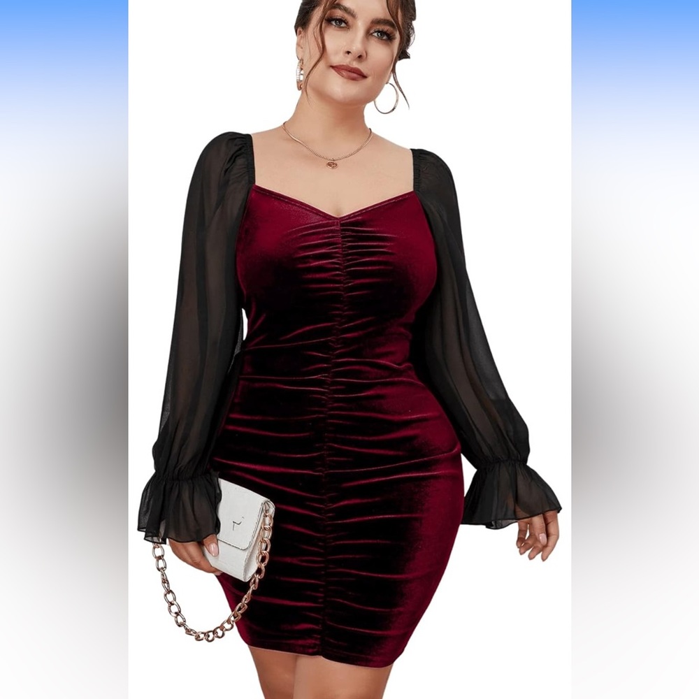 - SweatyRocks Women's Plus Size Long Sleeve Sweetheart Neck Ruched Bodycon…
